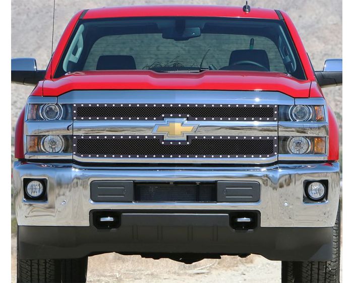 FOR 2014 15 Chevy Silverado 1500 HIGH COUNTRY /Z71 Black Wire Mesh Rivet Grille