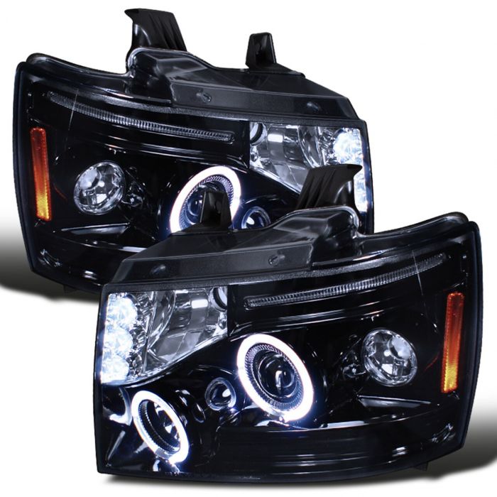 2007-2013 CHEVY AVALANCHE/SUBURBAN/TAHOE DRL LED HALO PROJECTOR HEADLIGHTS BLACK 