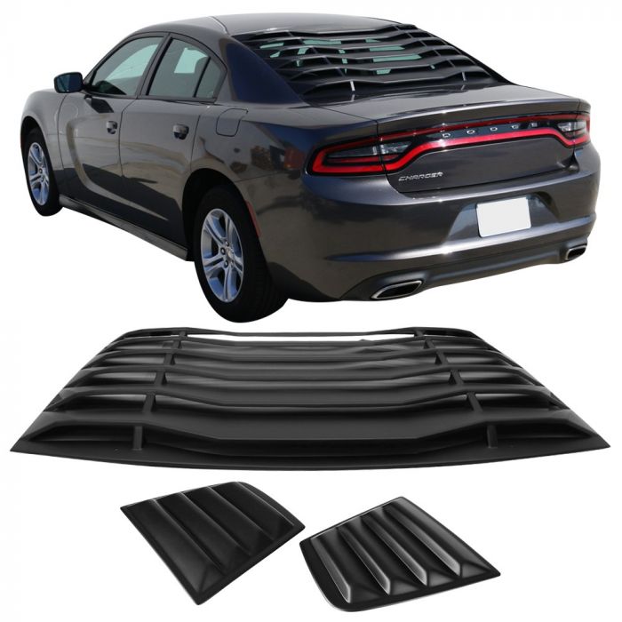 IKON MOTORSPORTS Window Louver Compatible With 2011-2020 Dodge Charger V2 Style,Rear and Side Quarter Scoop Louvers